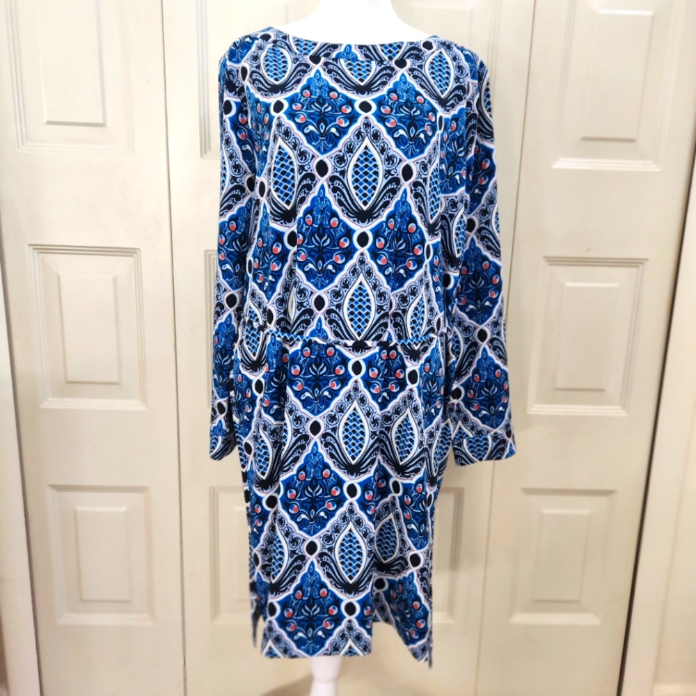 Ann Taylor Loft Blue Boho Shirt Dress - Casual Lightweight - Large Petite